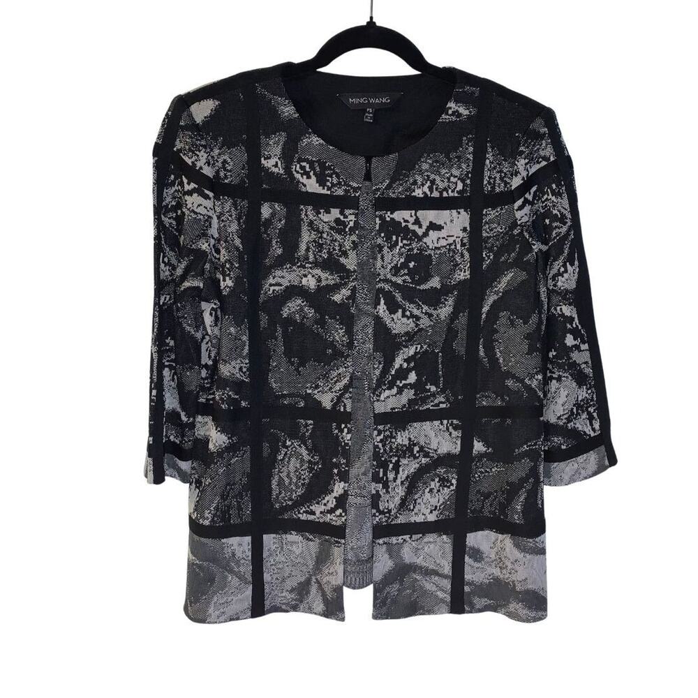 Ming Wang Women's Black Knit Jacket Petite Size PS Neutral Travel Office Artsy